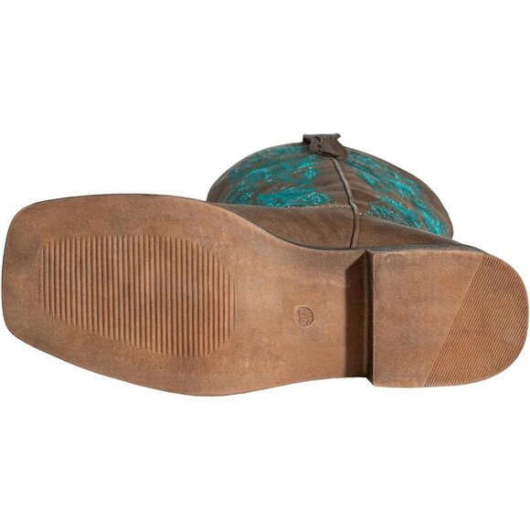 ⚡Women's Dark Brown Square Toe Floral Cowgirl Boots Fashion Western Pull On - Picture 6 of 8